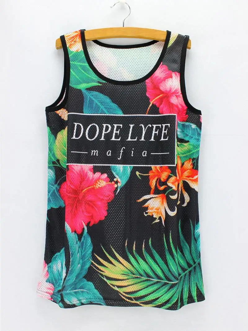 

American & European fashion flower letters print tops for women 2016 new novelty printing tanks breathable fabric summer dress