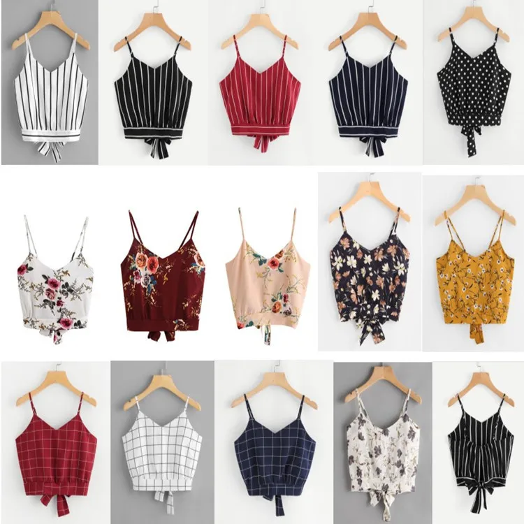 

Women's halter top summer hot style casual printed striped halter top v-neck 17 colors 4 yards