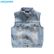 

Cutyome Baby Boys Girls Jackets Coats 2017 Ripped Denim Vests Toddler Kids Cartoon Printed Sleeveless Waistcoats Jeans Clothing
