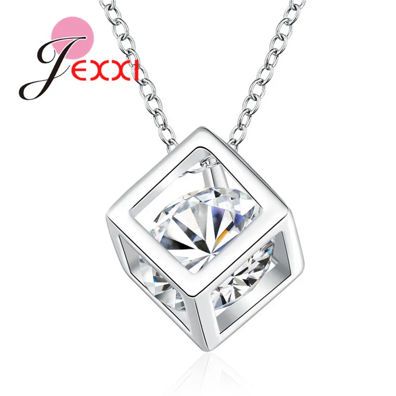 925 Sterling Silver Necklace With Square Clear Crystal Woman Pendant Nice Angle Wing Design Wedding Party Jewelry | Украшения и