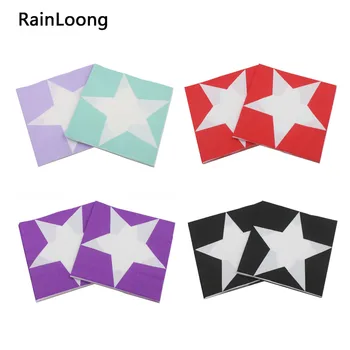

[RainLoong] Beverage Paper Napkins Five-pointed Star Event & Party Tissue Napkins Decoration Serviettes 33*33cm 5packs
