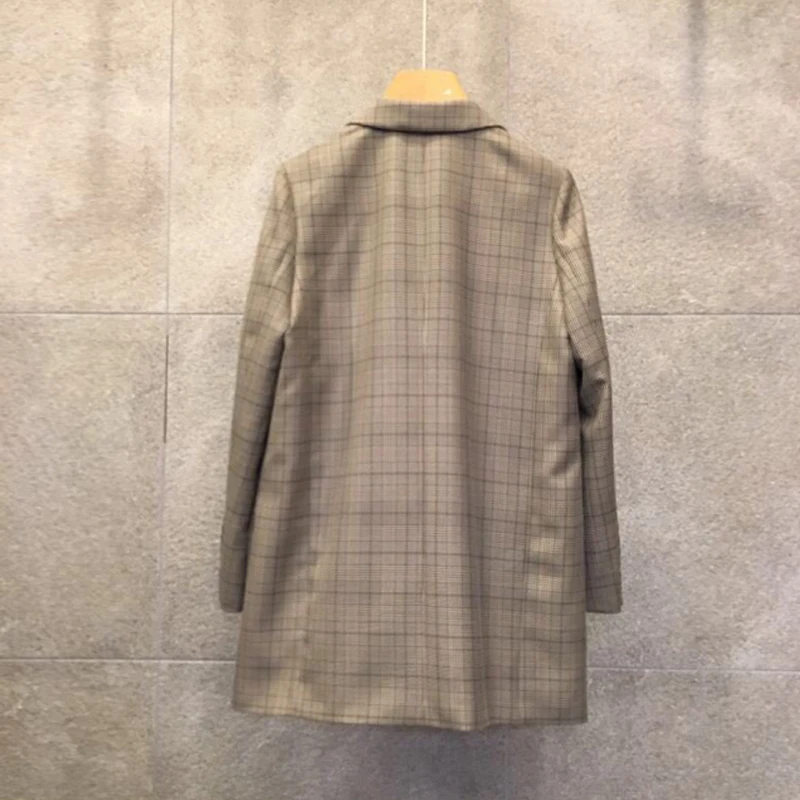 2019 New Spring Autumn korean blazer Vintage Plaid Blazer Fashion Women Long blazers and jackets With Belt  