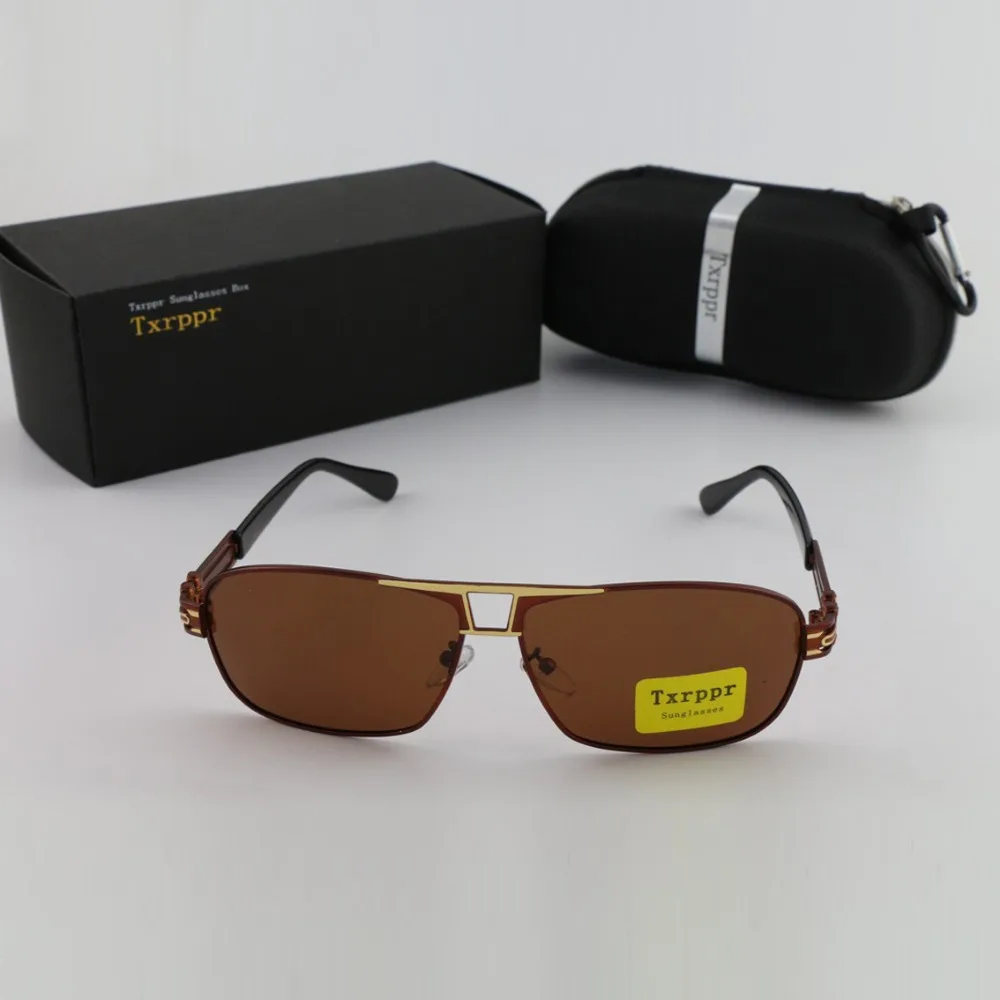 

Txrppr Classic Men's Gold Metal Frame Brown Polarized Sunglasses Women Driving Eyewear Sun Glasses For Box