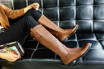 

QZYERAI New style women knee-high boots back zipper women's boots European and American retro women's shoes size 34-43