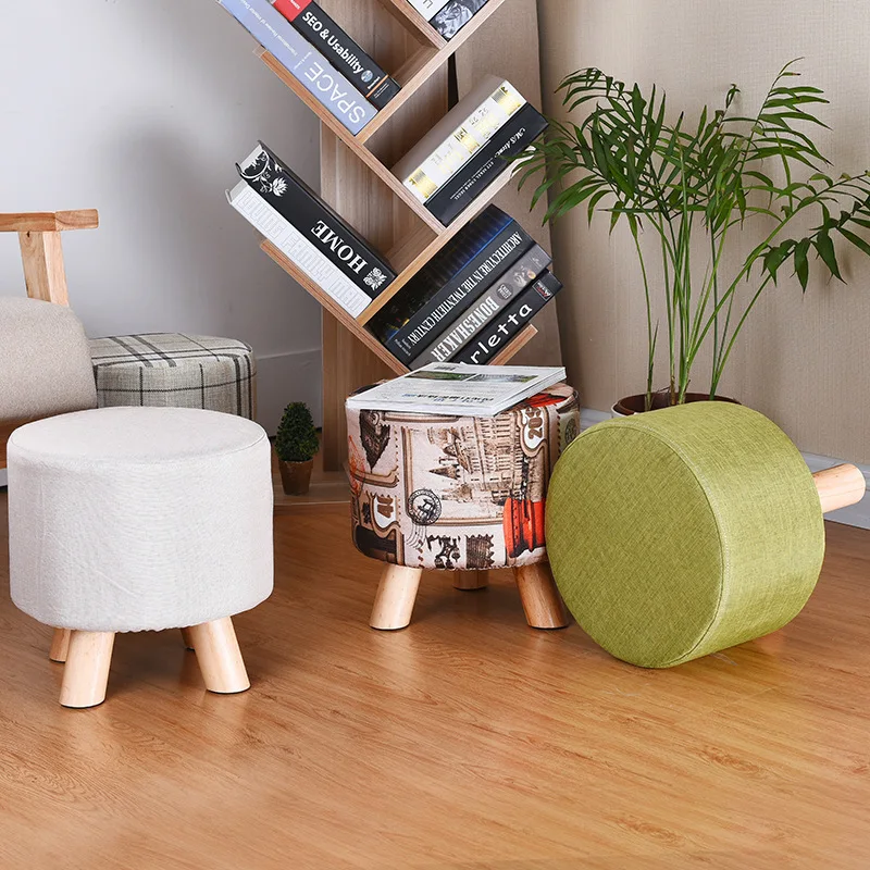 

Removable washable fabric pine wood stools Low solid wood fabric pine beech for shoe stool Ottoman Home Furniture