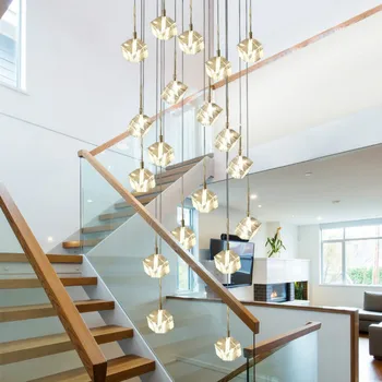 

Custom creative crystal picking empty living room tier floor stairwell Pendant Lights simple duplex building lighting wf4261513