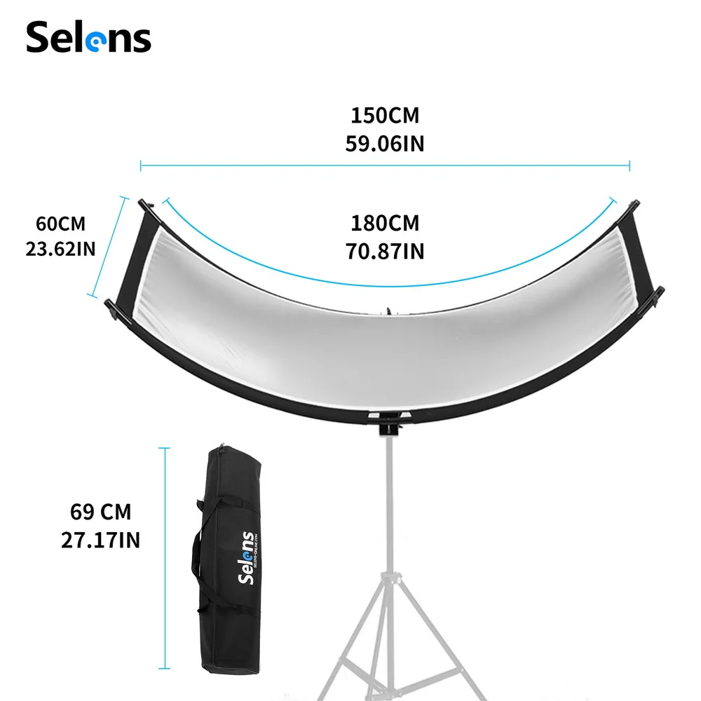 

Selens U Curved Reflector Portrait Headshot Photography Studio Sliver Black Whit U-typed Light Reflector