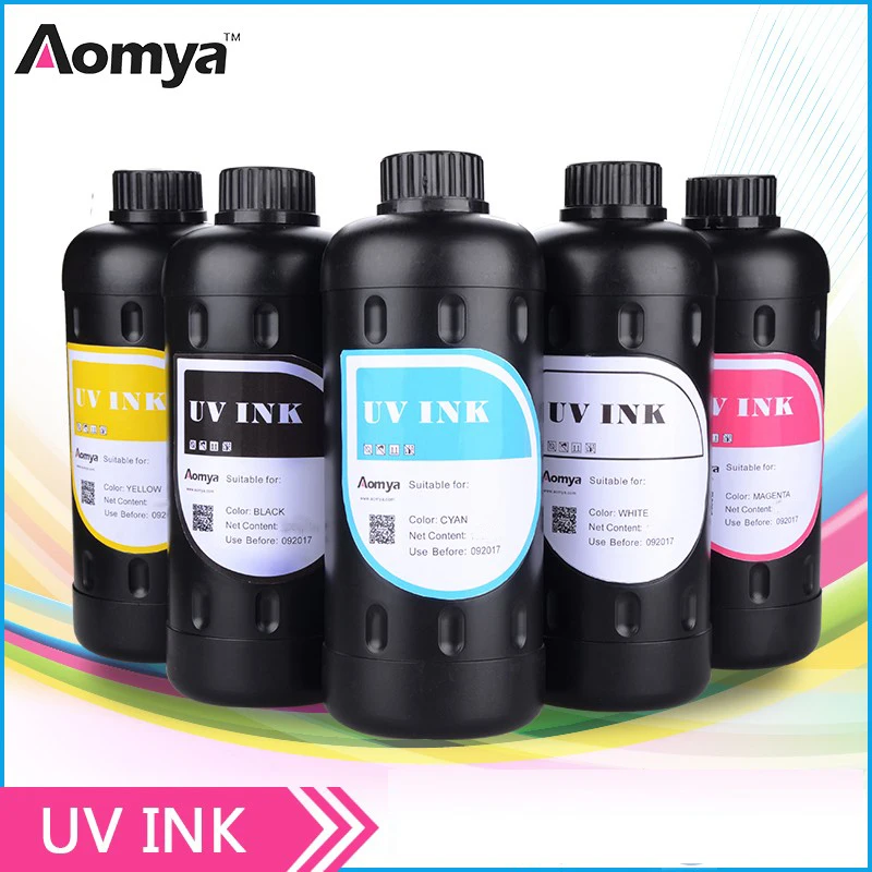 Aomya 5*500ml LED Curable UV Ink for UV Flatbed Printer for Epson 1390 1400 1410 L800 R290 R330 Print on Hard Material 3D Effect