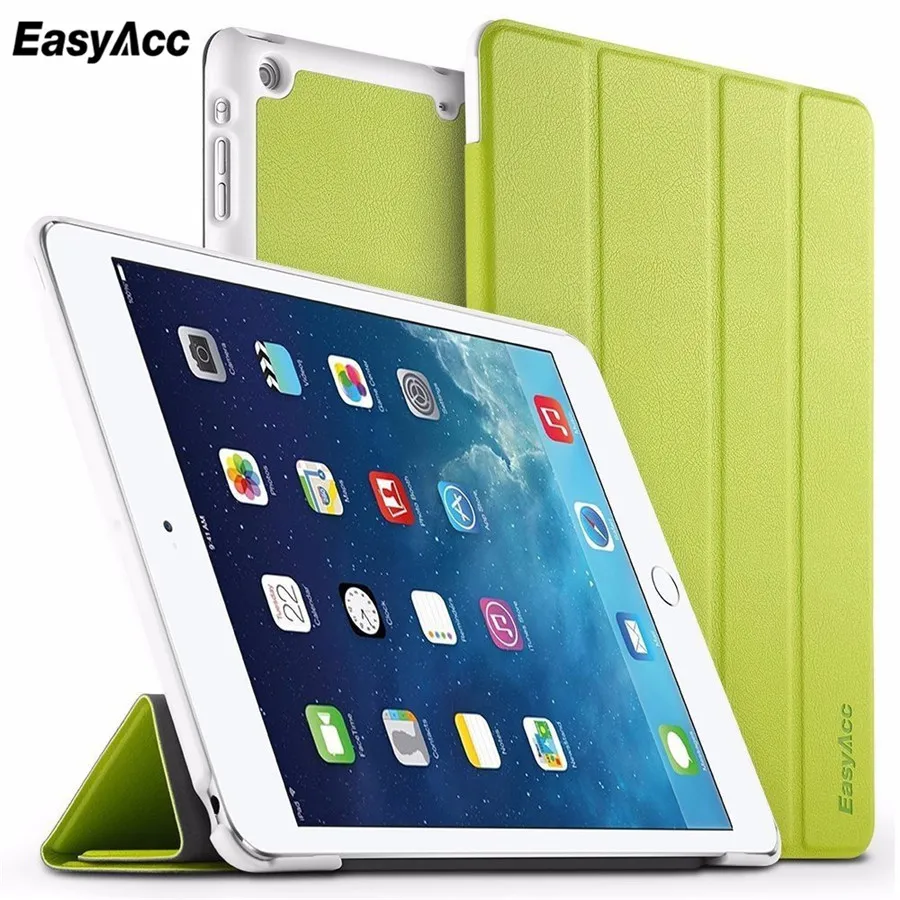 

Easyacc For iPad 5 Clear PU Leather Case with stand / Auto Sleep Wake For iPad Air Tablet Notebook Silk Stand Smart Cover 9.7''