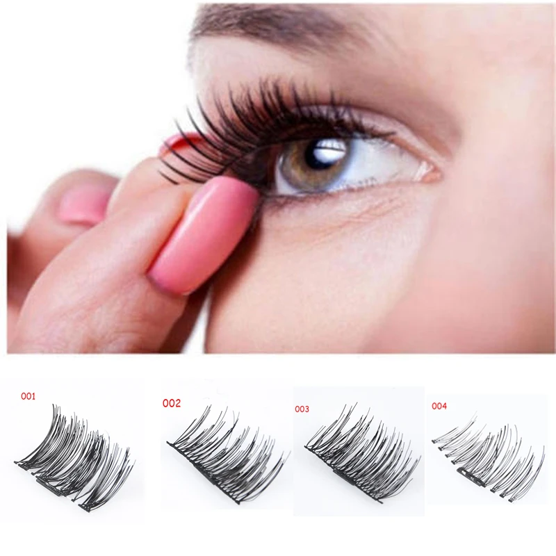 

4 Lash/1 Pair Fake Lashes Magnetic 3D Eye Lashes Black Soft Reusable Extension Natural Effect Fake Eyelashes Beauty Tools