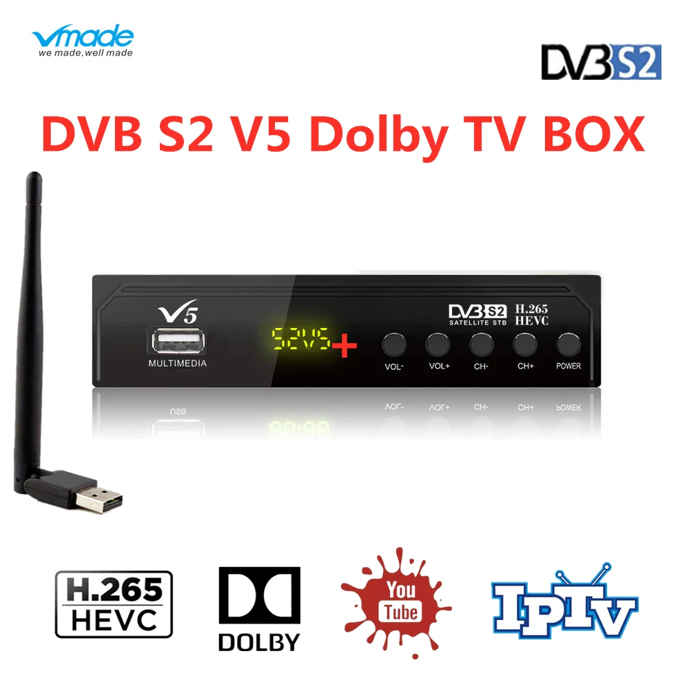V5 спутниковый ресивер Full HD DVB-S2 встроенный H.265/совместимый H.264 Поддержка Cccam AC3 IP tv Youtube Cccam ТВ приемник+ USB wifi