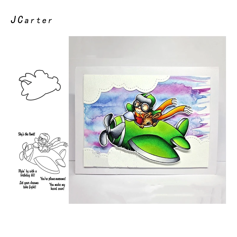 

JC Cartoon Pilot Flying Metal Cutting Dies and Clear Stamps for Scrapbooking DIY Embossing Folder Handmade Album Stencil Crafts