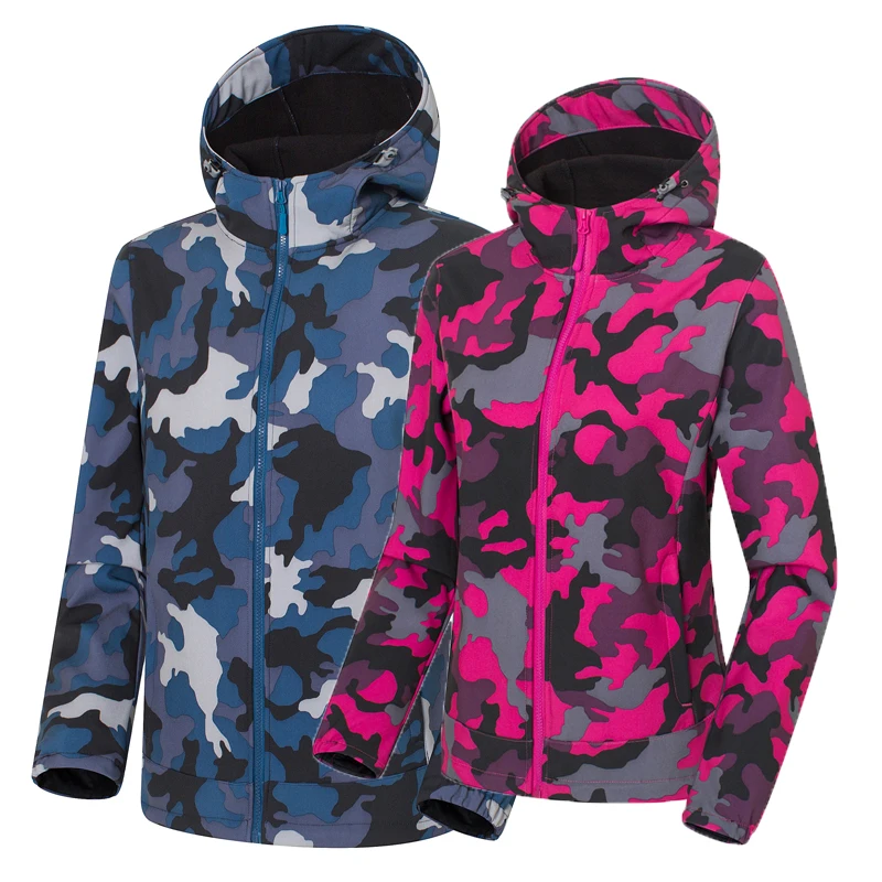 

Autumn Winter Outdoor Camouflage Soft shell Waterproof Jacket Windproof Anti-sweat Warm Sports Clothes Men Women Camping Jacket