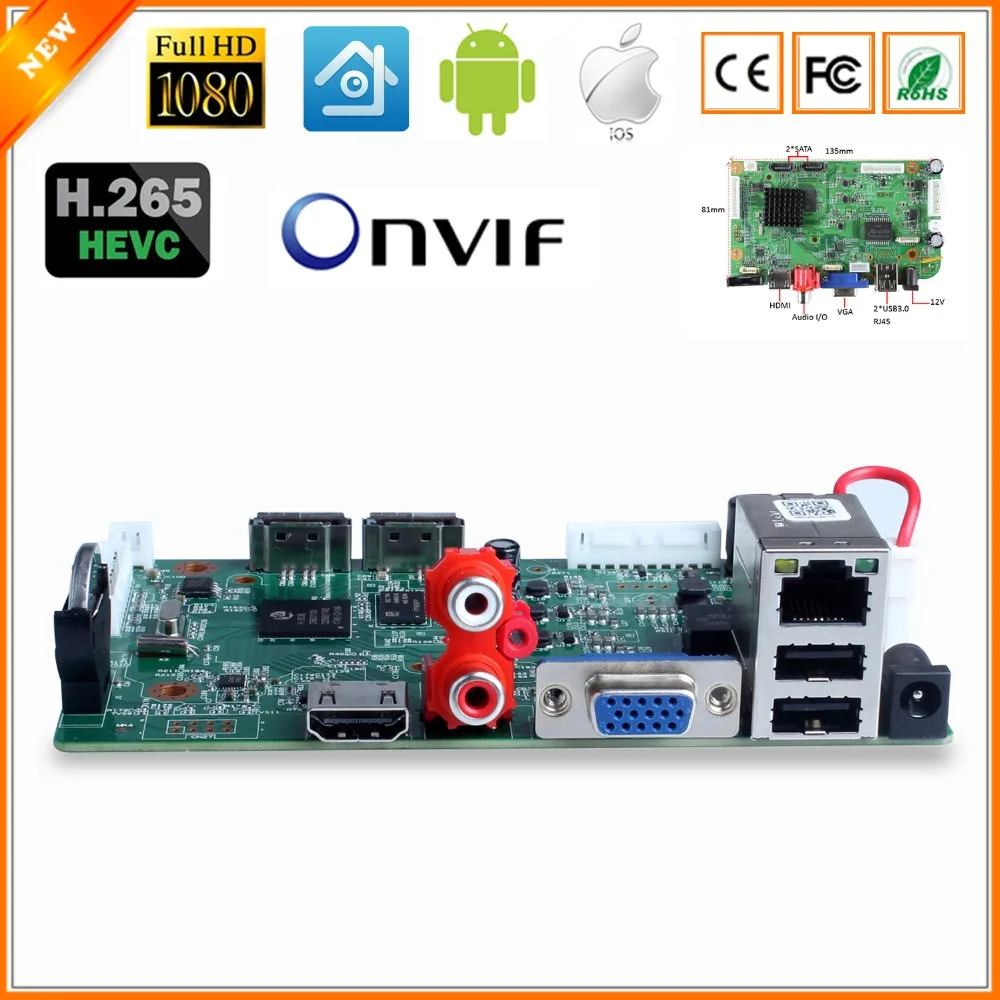 32CH 1080P CCTV NVR плата HI3536C 2 SATA порта ONVIF безопасности видео рекордер 1080P/25CH 5MP вход 1CH