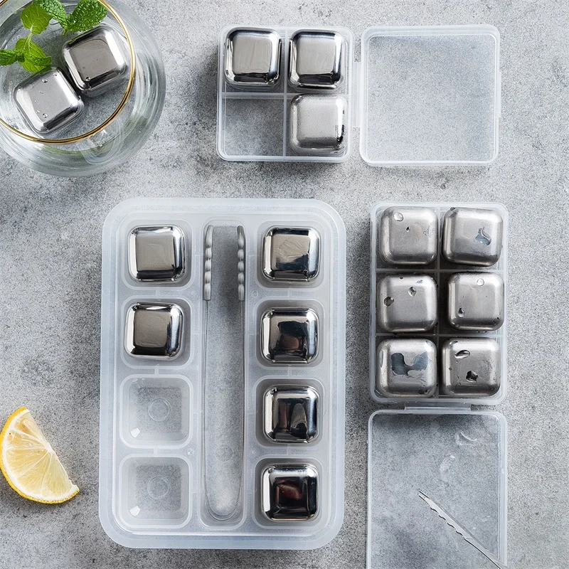 

MDZF SWEETHOME Ice Cube Mold 304 Stainless Steel Ice Cube Whisky Stones Square Tray Reusable for Drink Vodka