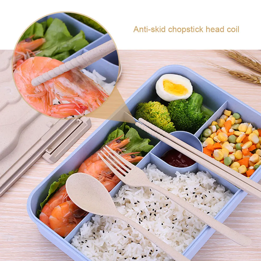Hoomall 3/5 Сетки Коробки для обедов пшеничной соломы Bento box Портативный студентов Ec-friendly еда контейнер хранения для школы Microwavable