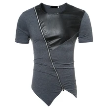 2017 New Fashion Mens High streetwear shirts Zipper Cool Design High Quality Cotton Male Short Sleeve casual O-neck Tops Tees YJ