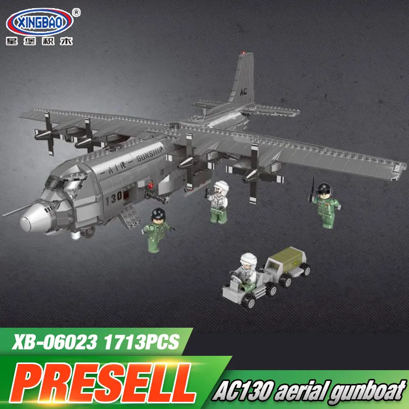 

XINGBAO 06023 1713PCS Military Series The AC130 Aerial Gunboat Set Building Blocks Bricks Plane Model Kid Toys As Christmas Gift