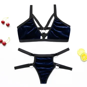 

Delicate Women Lace Velvet Push Up Top Bra Underpant Set Sexy Bandage Lingerie solid low-Rise Back Closure Wire Free summer girl