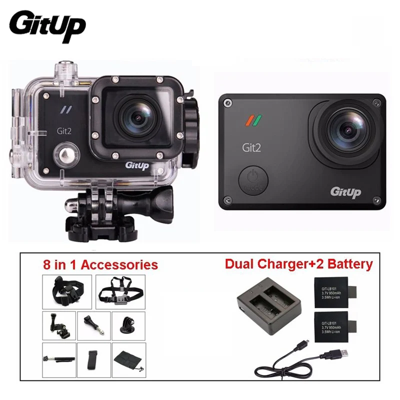

Gitup Git2 Pro 1080P WiFi 2K Sport Action Helemet Camera Outdoor DV+Dual Charger+2 Battery+8 in 1 Accessories