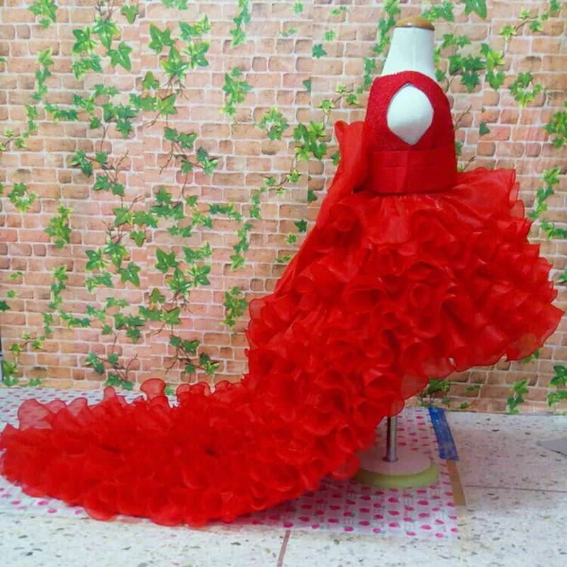 Flower Girl Trailing Wedding Dresses 2-13T Children Tutu Mermaid Dress V-Neck Big Bow Princess Long Clothing girls dress,princess costume,kids clothes