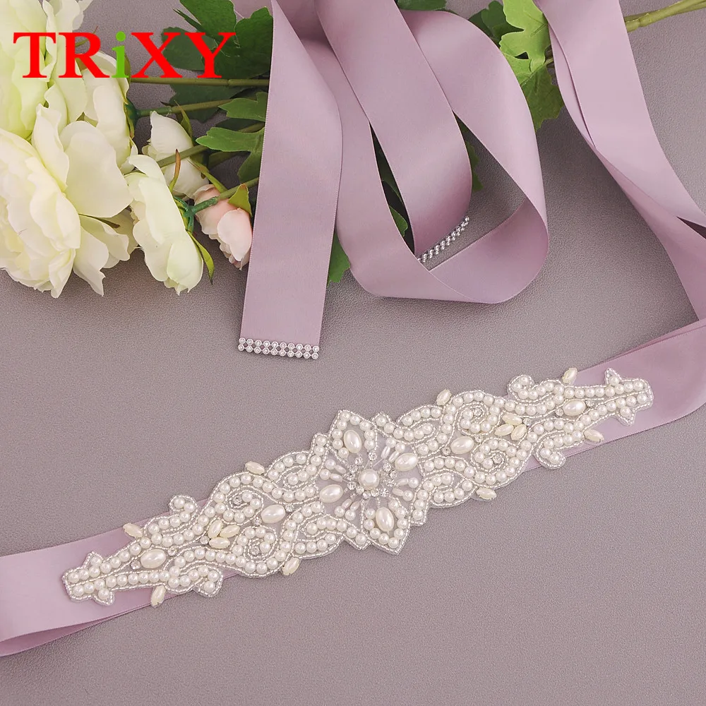 

TRiXY 26A Pearls Beaded Evening Party Gown Dresses Accessories Wedding Belts Rhinestones Pearls Bride Bridal Sash Belt
