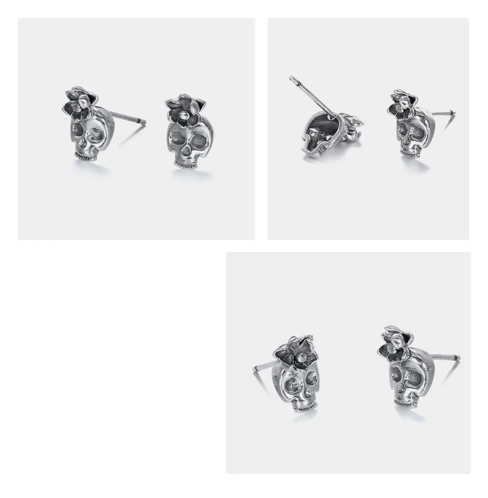 T11-925-Sterling-Silver-Stud-Skull-Earrings-Say-You-Say-Me-Vintage-Antique-Silver-Party-Elegant-Prevent