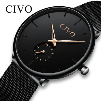 

CIVO Black Mesh Stainless Steel Watches Men Top Brand Quartz Wrist Watches For Men Waterproof Ultra Thin Minimalist Watch Clock