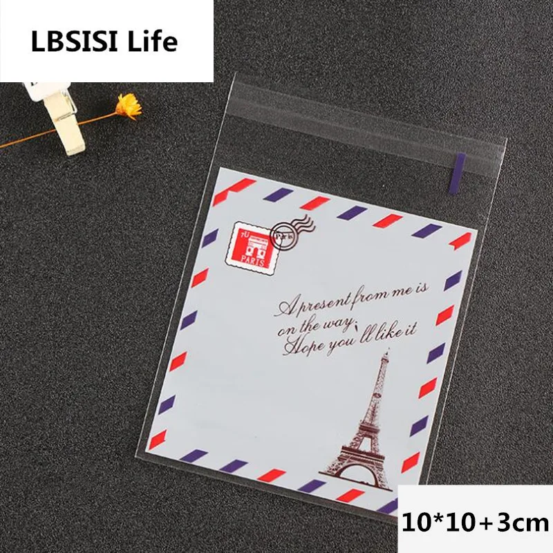

100pcs 10*10+3cm Eiffel Tower DIY Cookies Soap Resealable Gift Candy Food Beans Cookie Handmade Self Adhesive Packing Bags