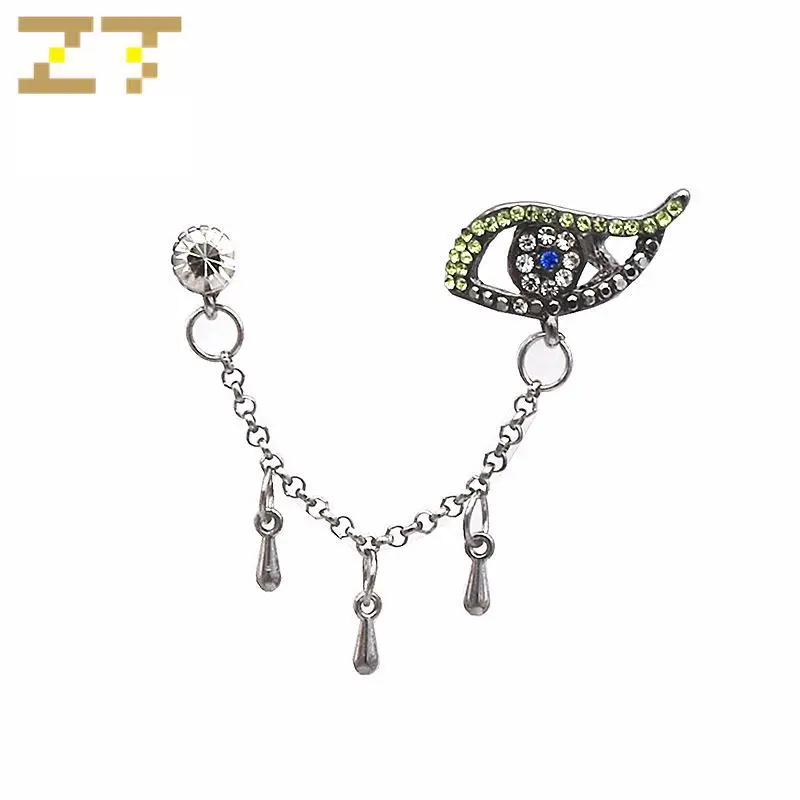 Hot Sale Trendy Beautiful Eye Green White Crystal Clip Earring Water Drop Pendant Tassel for Women Jewelry Birthday Gift | Серьги