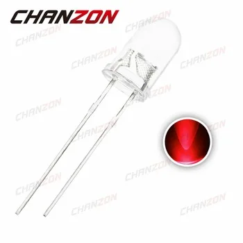 100pcs 5mm Red LED Diode 2 Pin Transparent Round Ultra Bright 5 mm 20mA 2V LED 620-625nm Light Emitting Diode Lamp Through Hole