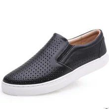 Men’s brand new cut-outs Plus size(7-16) Genuine real leather Breathable Flats Designer Driving shoes Man Slip-on Loafers Black