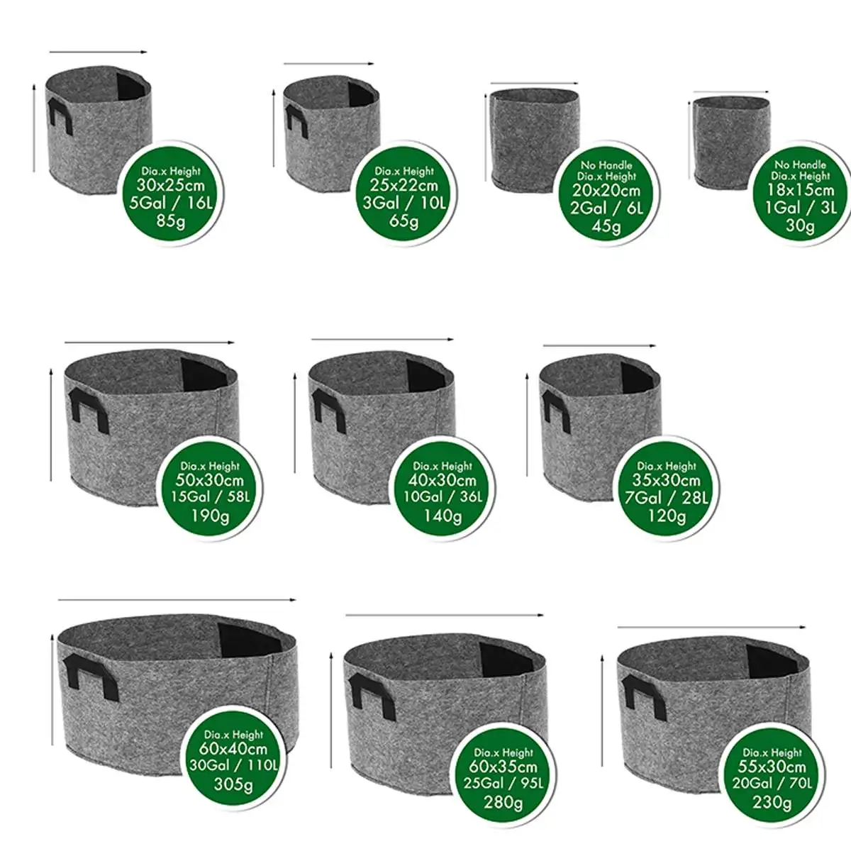  Non-Woven Felt 1-30 Gallon Fabric Grow Bags Breathable Pots Planter Root Pouch Container Plant Smar - 33032020819