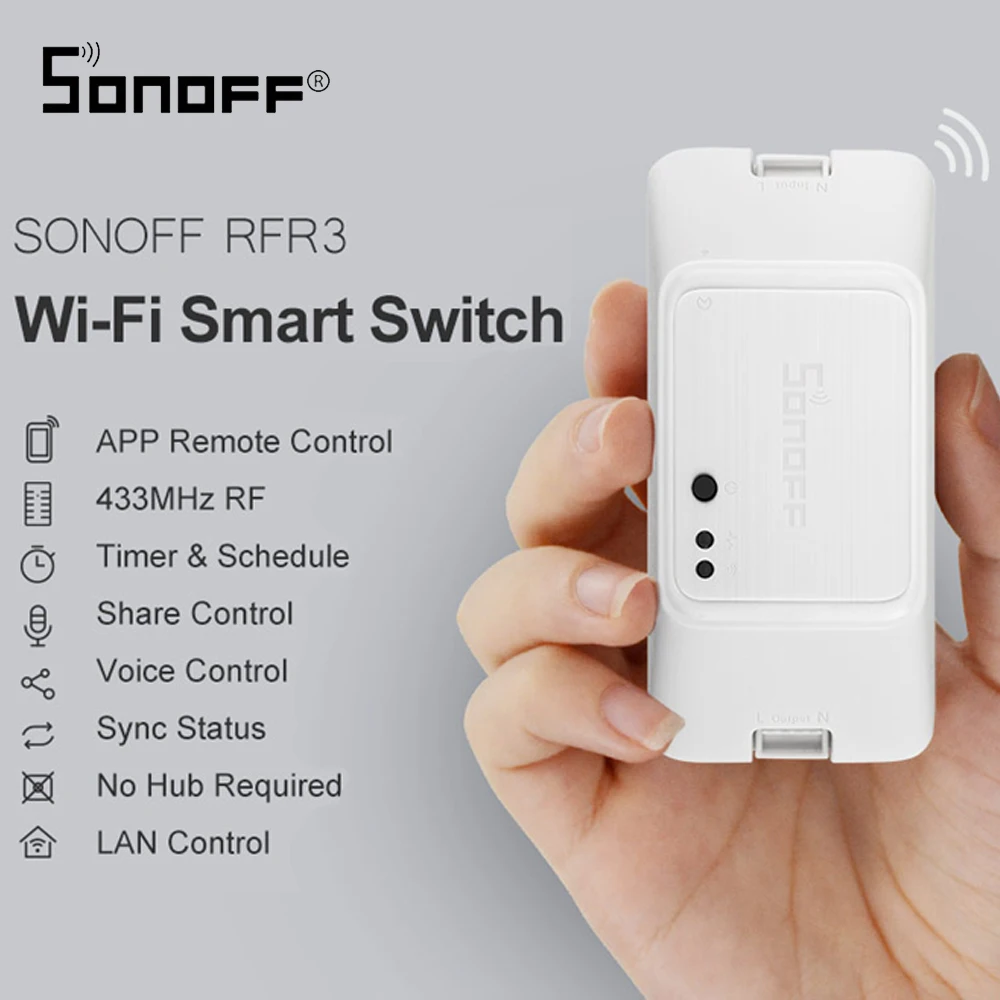 SONOFF RF R3 Smart RF управление RM 433 МГц переключатель Wi-Fi 100-240 В DIY приложение Ewelink Автоматизация работает с Alexa Google Home