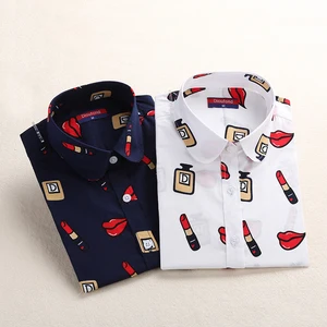 Floral Women Blouses Long Sleeve Shirt Cotton Women Shirts Cherry Casual Ladies Tops Animal Print Blouse Plus Size 5XL