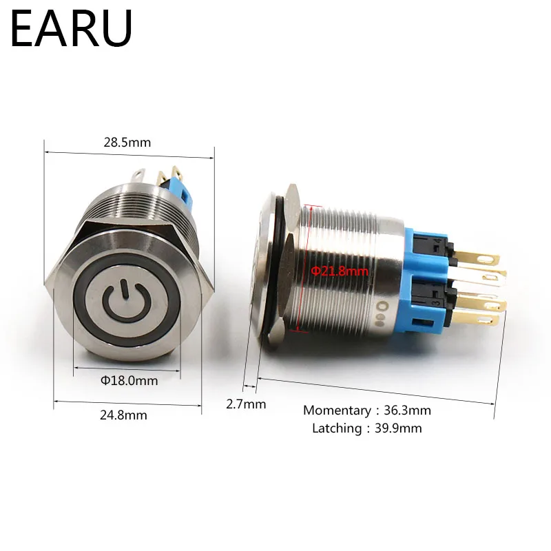 22 мм пресс металлический кнопочный переключатель из нержавеющей стали Водонепроницаемая моментальная Перезагрузка светодиодный светильник PC power Mark автомобильный двигатель 5 в 6 в 12 В 24 В