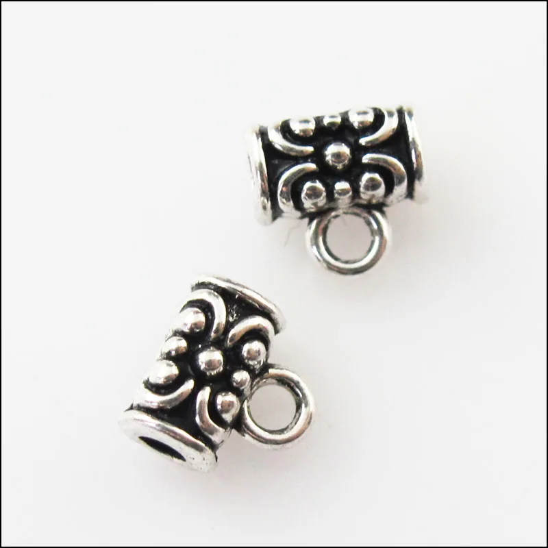 

New 25Pcs Tibetan Silver Tube Flower Bail Bead Charms Connectors 7mm