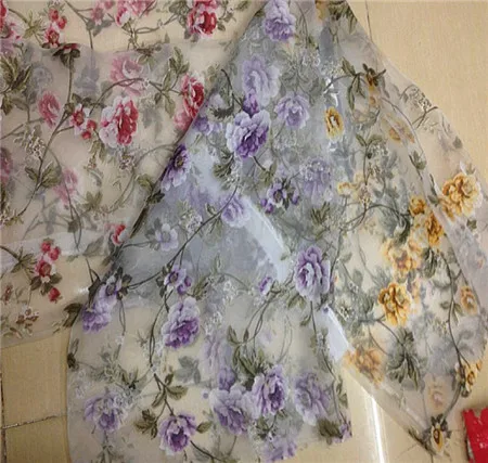 

XF2016060269-2 fabrics Transparent sunflower print organza fabric hard yarn diy clothes material cloth