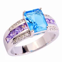 New Unisex Rings Anniversary Jewelry Graceful Pure Blue Topaz 925 Silver Ring Size 7 8 9 10 Free Shipping For Lady Wholesale