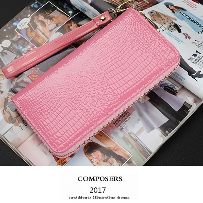 LMS 2017 New Luxury Long Women Wallet and Purses Alligator Patent Leather Zipper Cardholder Ladies Large Capacity Clutch Wallet (13)