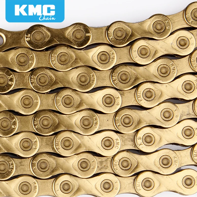 Discount KMC X9 Golden Alloy Iron 9/18/27 Speed Bike Chain MTB Mountain Road Bike Universal Bicycle Chain 116 Links Missing Connect Links 5