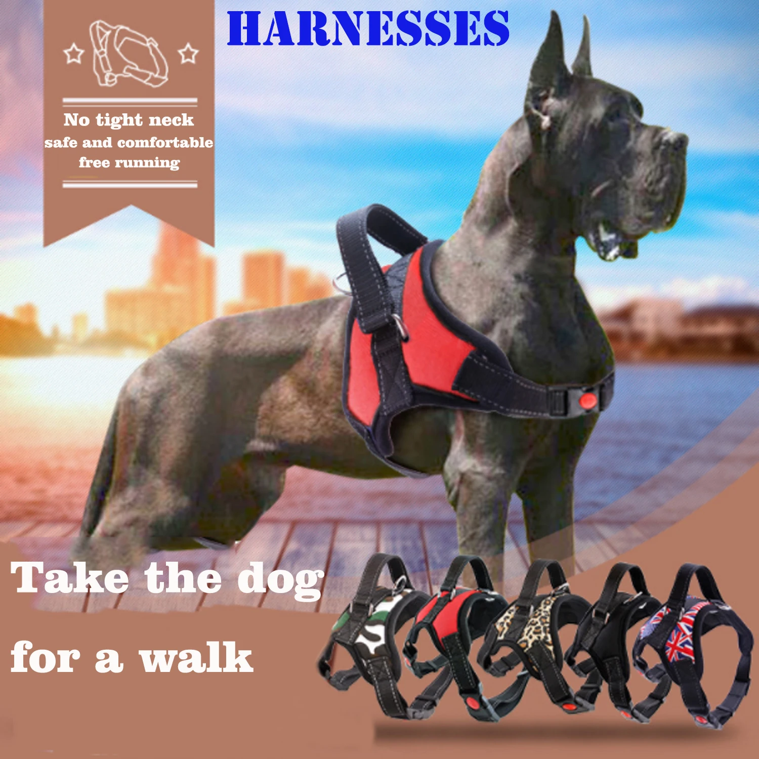 

2019 Nylon Heavy Duty Dog Pet Harness Collar Padded Extra Big Large Medium Small Dog Harnesses vest Husky Dogs Supplies