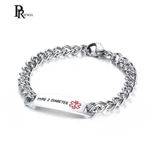 Тип 2, браслет для диабета из нержавеющей стали, медицинский, идентификационный, идентификационный, ювелирные изделия для женщин и мужчин