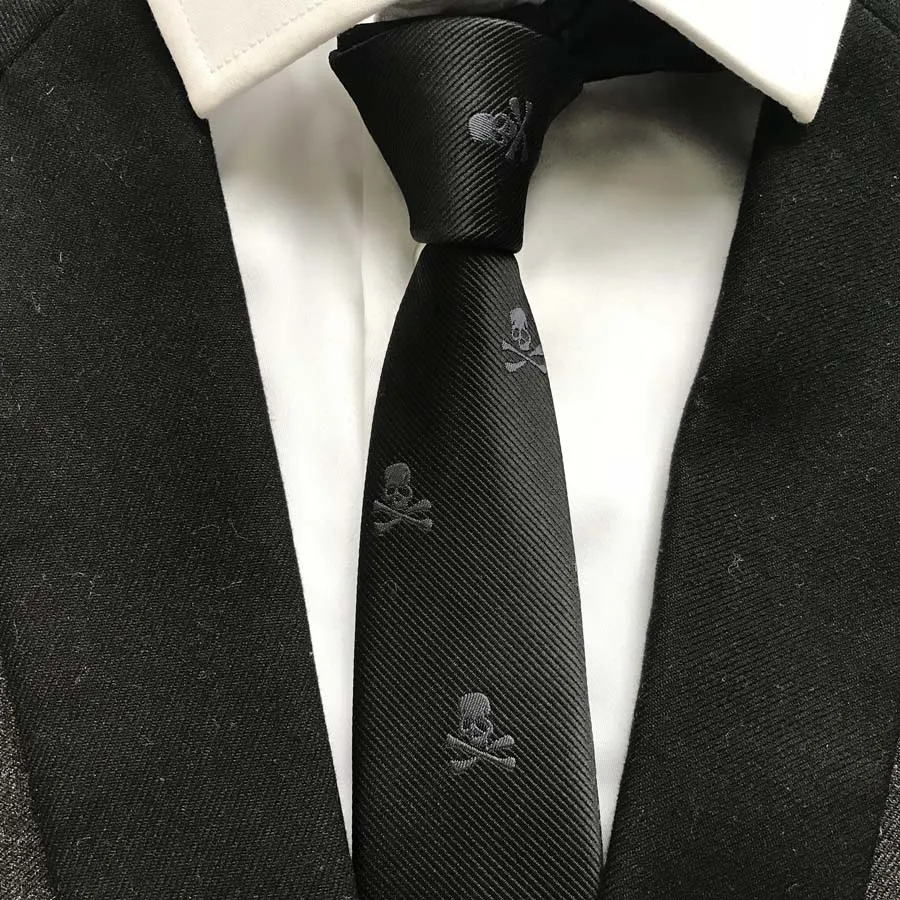 Модные обтягивающие Галстуки, популярные мужские повседневные вечерние галстуки, черные с ужасными белыми черепами - Цвет: Black with Gray