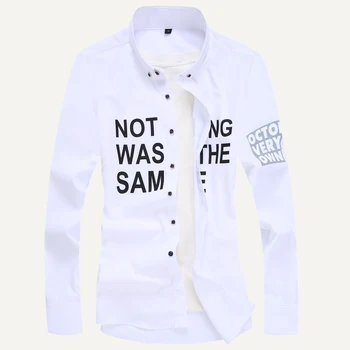 

Men long-sleeve shirt Korean style 2020 spring and autumn teenage boy fashion shirt male slim print letter blue black white