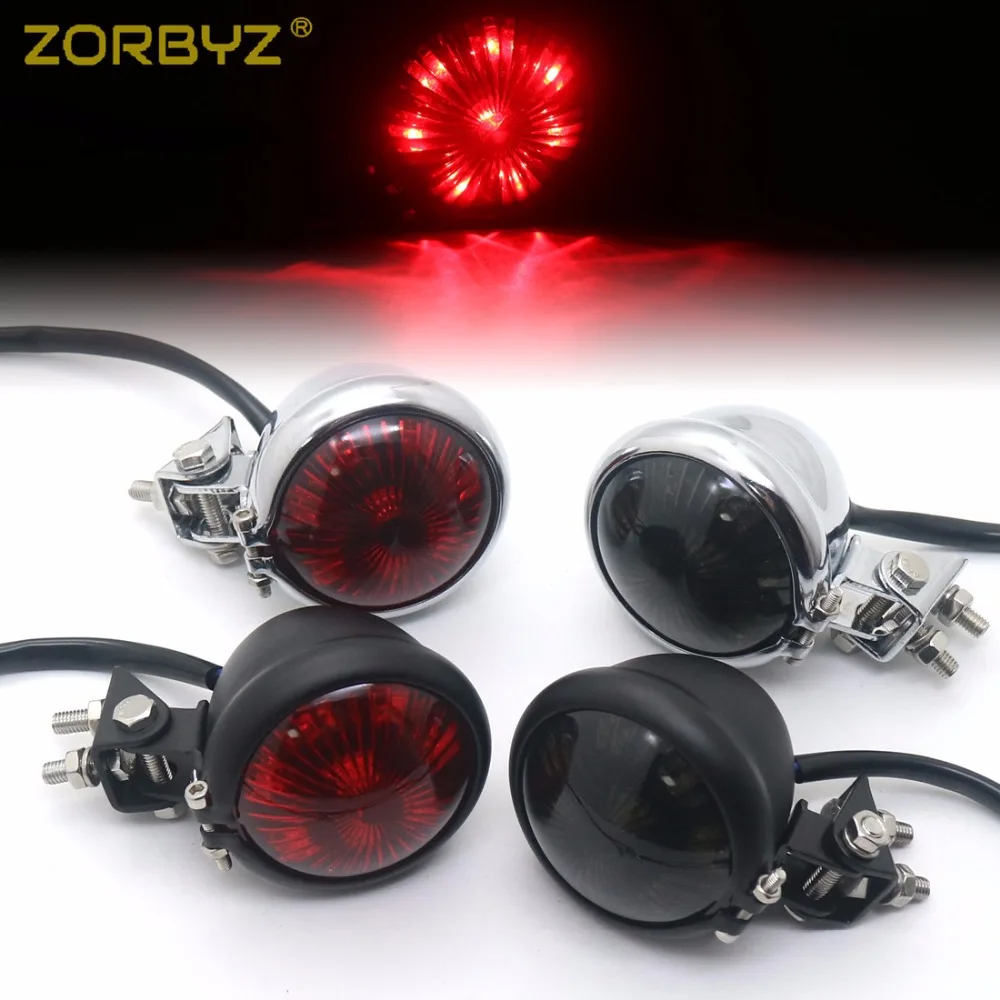 

ZORBYZ Motorcycle LED Bates Style Black/Chrome Brake Tail Light For Cafe Racer Old School