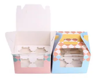 

2016 New !!!Free shipping Paper 4 Cupcake box with pvc window Muffin Box with Window with handle cakebox Macarons box