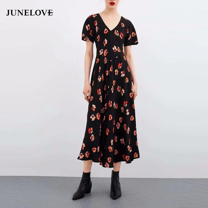 Женское платье трапеция с коротким рукавом JuneLove длинное винтажное в стиле ретро
