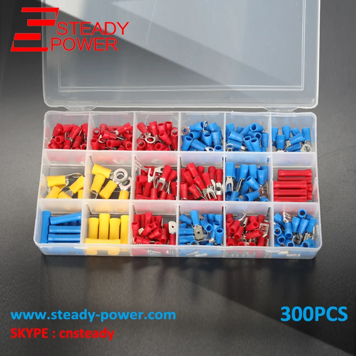 

300pcs Electrical Wire Crimp Terminals Kit Insulated Terminator Spade Butt Connectors Red Yellow Blue Assorted