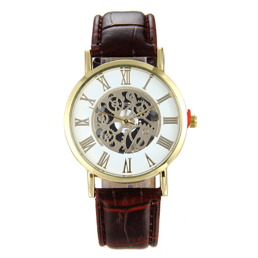 

Fashion Luxury Leather Hollow Dial Analog Rome Digital Quartz Wrist Watch Men's watch Wrist Party decoration Business Watch gif